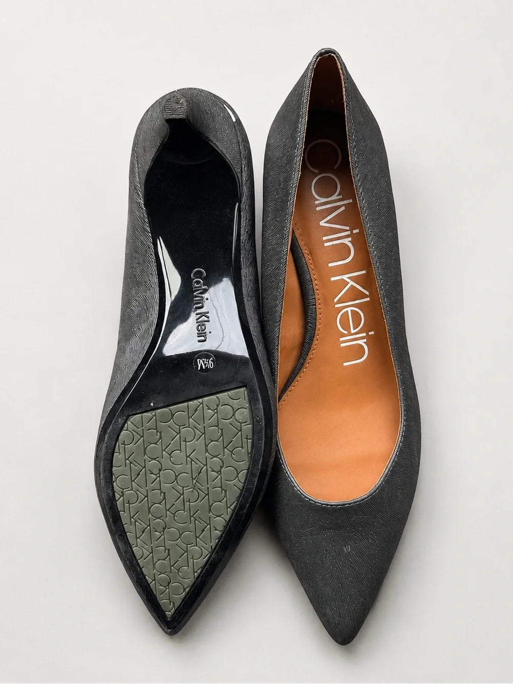 Calvin Klein Metallic Gray Pointed-Toe Low Heel Pumps